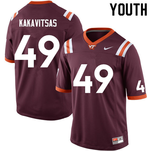 Youth #49 William Kakavitsas Virginia Tech Hokies College Football Jerseys Sale-Maroon